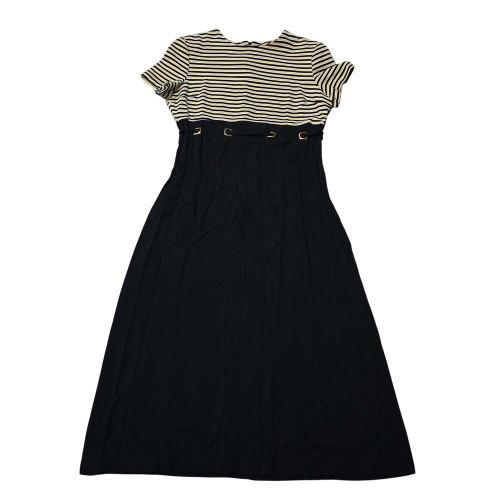 Vintage Dani Michael Yellow & Black Striped Adjustable Tie Waist Maxi Dress